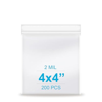 4''x 4'', (Pack of 200) 2 mil Thick Clear Plastic Reclosable Zip Poly Bags with Resealable Lock Seal Zipper, Clear Small Zip Bag, Jewelry, Candy Bags, Storage, Packaging & Shipping… - size: 4" x 4"