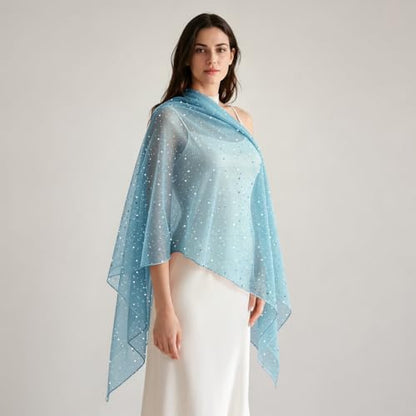 Sequin Scarf for Women Lightweight Mesh Shawl Wrap Bandana Hijab Headscarf for Summer Evening Dress - color: Skyblue