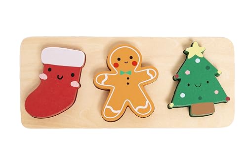 Pearhead 3 Piece Wooden Holiday Puzzle Set, Christmas Toy - color: Christmas