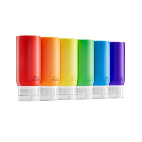 6 Pack Travel Bottles for Toiletries - TSA Approved 3oz Leakproof Travel Size Containers, BPA Free Silicone Refillable Squeezable Bottles, Travel Essentials for Shampoo and Conditioner (Multicolor) - color: Multicolor