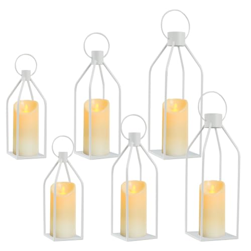 Elegant White Decorative Lanterns Set of 6-19/16/13 Inch Metal Indoor Lanterns Decorative with Flickering LED Candles, Front Entrance Decor for Home Wedding Christmas (AAA Batteries not Included) - color: White, size: Set of 6 ( 19" 16" 13" )