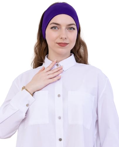 Prien Women Cotton Hijab Cap, Stretchy Head Cover, Pre-Sewn Inner Muslim Scarf Undercap, Non Slip Headband for Daily Wear - color: Purple