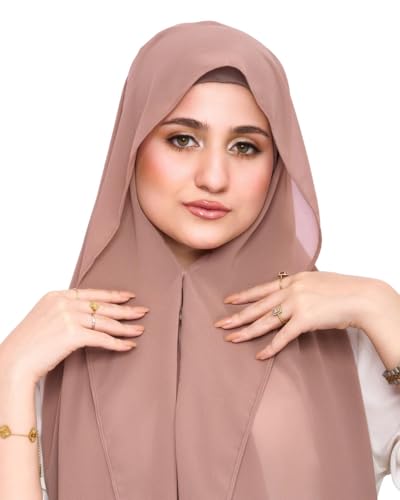 Instant Chiffon Hijab 3-in-1 with Built-in Magnets and Attached Match Undercap, Women Hijabs Set. - color: Coffe