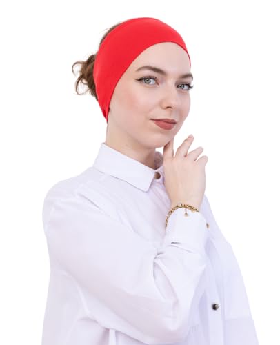 Prien Women Cotton Hijab Cap, Stretchy Head Cover, Pre-Sewn Inner Muslim Scarf Undercap, Non Slip Headband for Daily Wear - color: Brink Pink