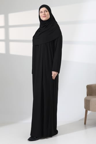 ihvan online Muslim Dresses for Women, Prayer Dress, Islamic Abaya with Hijab, One-Piece Long Sleeve Muslim Dress - color: Black