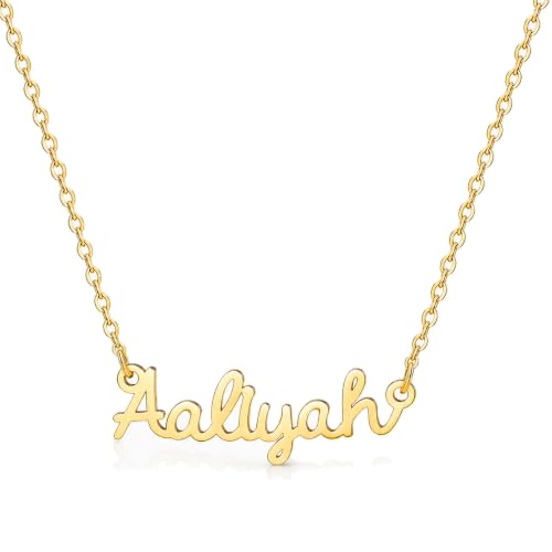 MOMOL 18K Gold Plated Stainless Steel Name Necklace Personalized Custom Name Necklace Customized Nameplate Necklace for women - style: Aaliyah