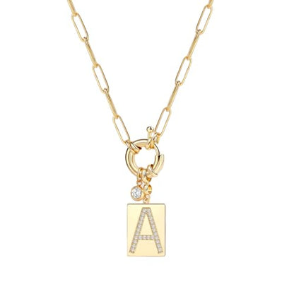 Mint & Lily Gold Initial Necklace for Women – 18K Gold Plated 24” Paperclip Chain with Sparkling Letter Pendant - style: Letter: A