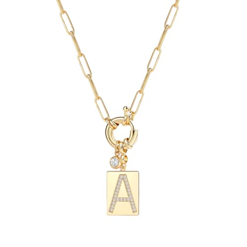 Mint & Lily Gold Initial Necklace for Women – 18K Gold Plated 24” Paperclip Chain with Sparkling Letter Pendant - style: Letter: A
