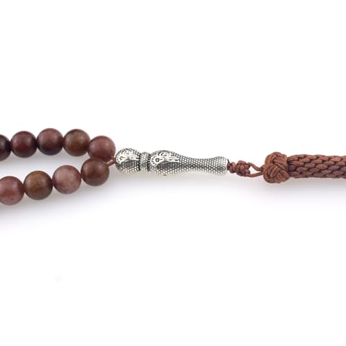 Muslims Islamic 99 Dhikr Tasbeeh Tasbih Prayer Beads, Brown Stone Beads with Tassel
