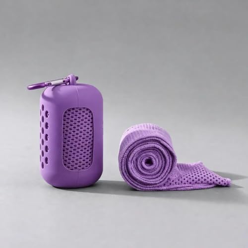 Cooling Towel with Silicone Case, Quick Dry Sports Towel, 11.8 x 35.4 in - color: Purple, size: Medium