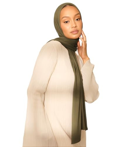 Hijab Scarf for Women Soft Muslim Hijabs Head Wrap Scarves Fashion Long Hair Shawls Stretchy Muslin Headscarf - color: Army Green Hijab Scarf for Women