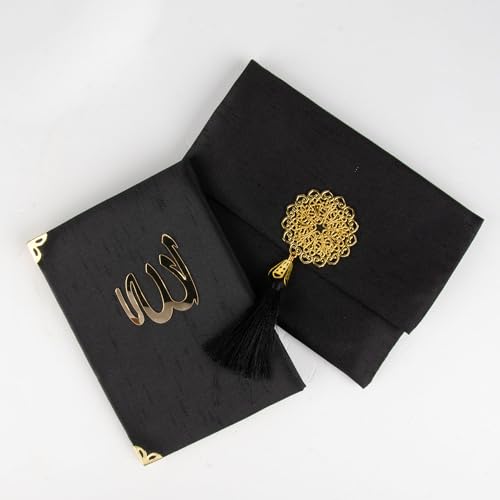 Islamic Prayer Gift Set for Men – Velvet Prayer Mat, Tasbih Beads, Yaseen Book – Muslim Prayer Essentials – Ramadan Eid Gift - color: Black