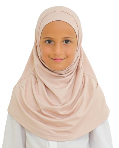 Prien Easy To Wear Hijab For Girls, Muslim Scarf for Kids, Instant Hijabs For Women, Viscose Children Scarves For Ramadan Eid - color: Beige