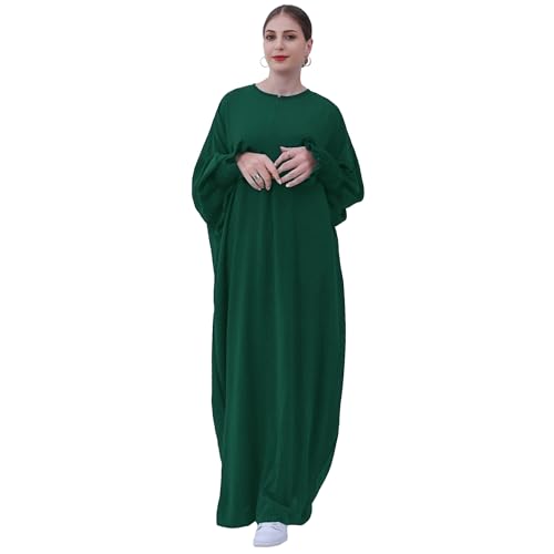khalat Womens Muslim Prayer Dress Front Zipper Kaftan Islamic Robe Modest Solid Abayas for Women Muslim - color: Dark Green