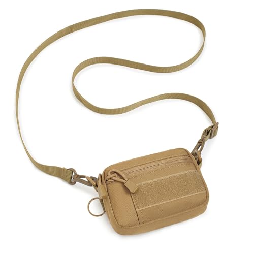 Small MOLLE Pouch with Carabiner Clip, Mini Coin Purse Keychain - color: Crossbody Khaki