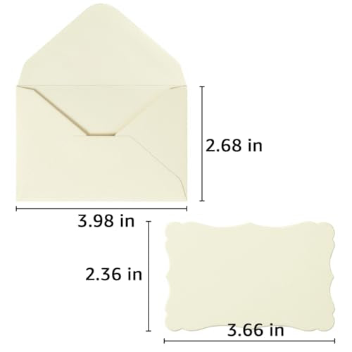100 Pack Mini Envelopes with Blank Note Cards, Cream Color | 4 x 2.7 Inches, Self-Adhesive, Small Business Card Size - color: Cream