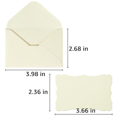 100 Pack Mini Envelopes with Blank Note Cards, Cream Color | 4 x 2.7 Inches, Self-Adhesive, Small Business Card Size - color: Cream