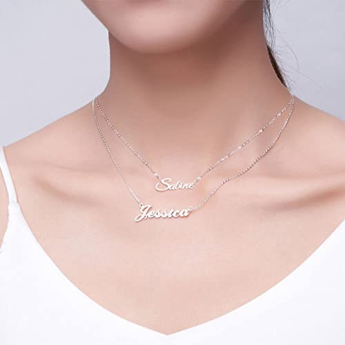 DayOfShe Custom Name Necklace for Women Gifts, 18K Gold Plated Layered Names Necklace Personalized Gifts for Birthday - color: Two Names-Silver