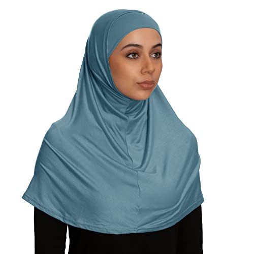 TheHijabStore.com Women's 2 Piece Amira Jersey Hijab - Soft Modal Stretch Head Scarf with Tube Under Scarf Cap - color: Light Blue