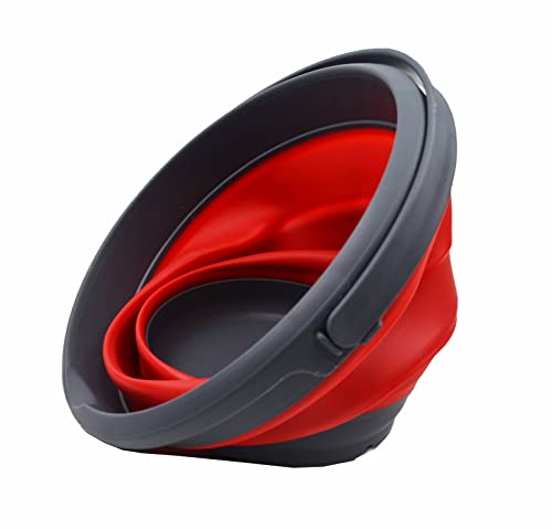 SAMMART 5.5L (1.4 Gallon) Collapsible Plastic Bucket - Foldable Round Tub - Portable Fishing Water Pail - Space Saving Outdoor Waterpot (Grey/Crimson (Set of 2)) - color: Grey/Crimson (Set of 2)