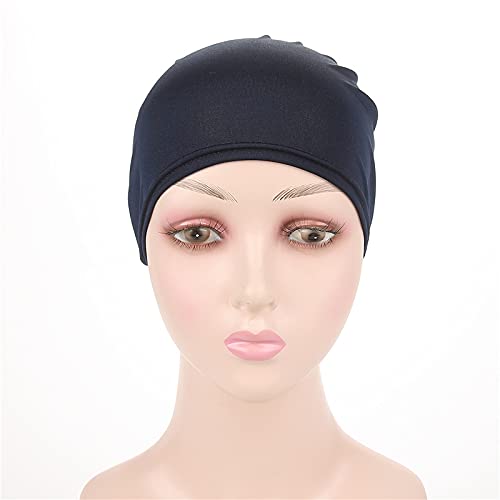 Women Flower Elastic Turban Beanie Head Scarf wrap Chemo Cap hat for Cancer Patient - color: Navy