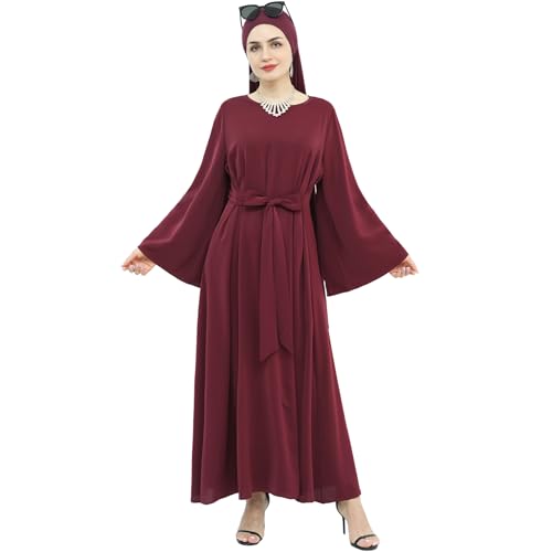 khalat Muslim Abaya Dress Women Solid Color Modest Prayer Robe Islamic Dubai Long Sleeve Lightweight Maxi Dress - color: Red, size: X-Large