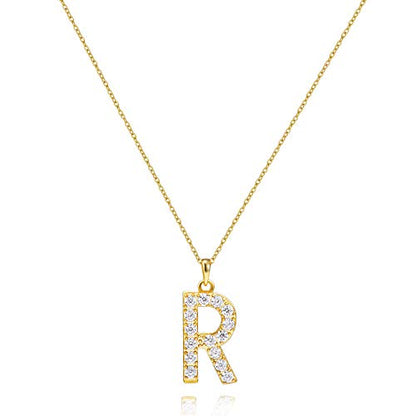 Tarsus Initial Cubic Zirconia Necklace Jewelry Gifts for Women Adjustable Chain 18" + 2" - style: Gold-R-Diamond style