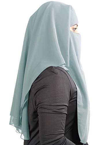MyBatua 3 Layers Saudi Niqab In Breathable Georgette, Wholesale Price, 1pc Face Veil NQ-003 - color: Gray