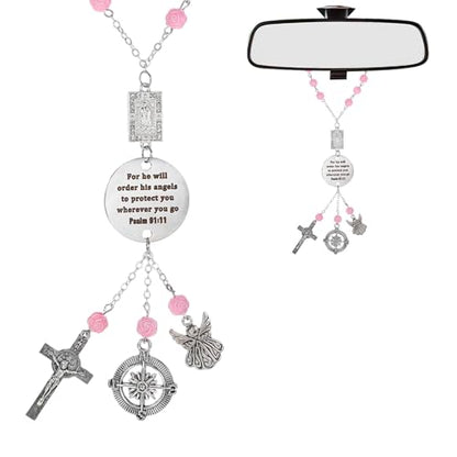 Car Rosary Rosary for Car Cross for Cars Mirror Hanging Cross for Cars Charm Psalm 91: 11 Bible Verse for Rearview Mirrors Religious Gifts Driver Mini Cute Accessories Gift for Women