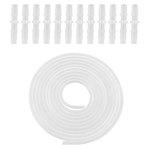 1/4 Inch Plastic Hose Barb Fitting with 16 FT Silicone Tubing, Leak-Proof Barbed Connector Adapter for Pump Irrigation, Ponds, Gardens, Aquarium, Aquaponics