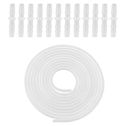 1/4 Inch Plastic Hose Barb Fitting with 16 FT Silicone Tubing, Leak-Proof Barbed Connector Adapter for Pump Irrigation, Ponds, Gardens, Aquarium, Aquaponics