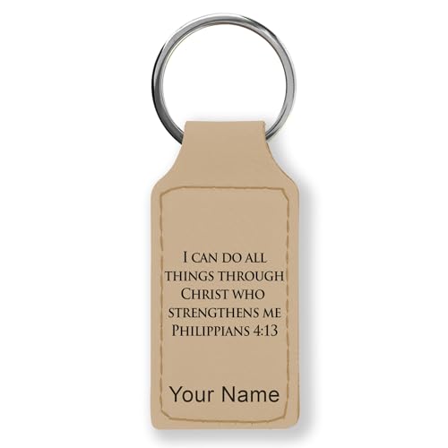 LaserGram Rectangle Keychain, Bible Verse Philippians 4-13, Personalized Engraving Included (Beige) - color: Beige