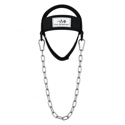 Adjustable Neck Training Harness with Steel Chain, Neoprene-Padded, for Neck Strength Training, Resistance Exercises, Wrestling, MMA & Fitness, Black