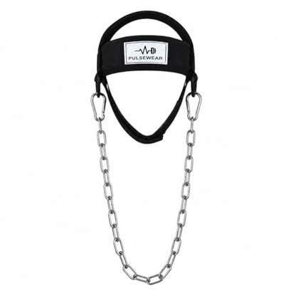 Adjustable Neck Training Harness with Steel Chain, Neoprene-Padded, for Neck Strength Training, Resistance Exercises, Wrestling, MMA & Fitness, Black