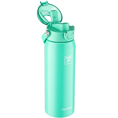 Fanhaw 24 oz Insulated Stainless Steel Water Bottle with 2-in-1 Straw& Chug Lid, Leakproof Wide Mouth Vacuum Bottle for School, Sports, Kids, Teens& Adults, Back to School Essentials (Bianchi Green) - color: Bianchi Green