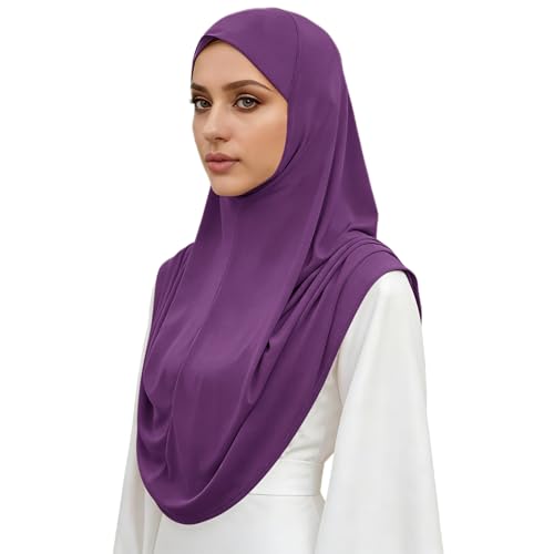 Instant Hijab Ready To Wear Hijab Scarf for Women Soft Long Muslim Jersey Hijabs Head Scarf for Prayer Abaya - color: Purple