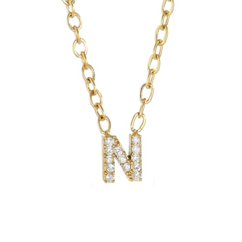 Small Letter Necklace for Women 18K Gold Plated Cubic Zirconia Tiny Initial Necklace Dainty Personalized Name Necklaces - color: N-Gold
