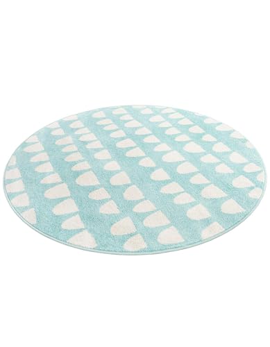 Rugs.com Whimsy Kids Collection Rug – 5 Ft Round Clear Blue Medium-Pile Rug Perfect for Kitchens, Dining Rooms - color: Clear Blue, size: 5' Round