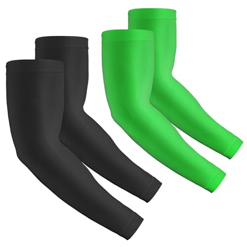 2 Pairs UV Protection Cooling Arm Sleeves Compression Sun Sleeves for Men Women Youth, Tattoo Cover Up, UPF 50 - color: 2 Pairs: 1 Pair Black & 1 Pair Green