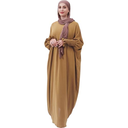 Lenmipot Islamic Women Jilbab Abayas Muslim Abaya Dress for Women Middle East Kaftan Dubai Dress Eid Prayer Clothes - color: Khaki