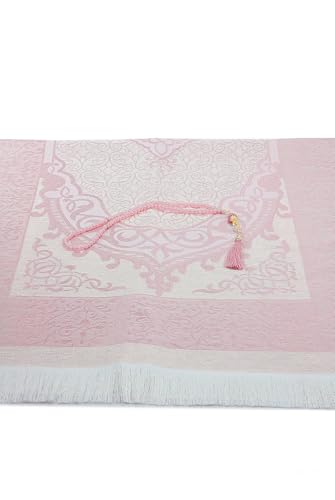 ihvan online Muslim Prayer Rug with 99 Beads Tasbih & Travel Bag, Soft Taffeta Sajadah, Lightweight & Foldable Janamaz, Portable Prayer Mat, Islamic Gift for Eid, Ramadan, Hajj & Umrah, Dusty Pink - color: Dusty Pink