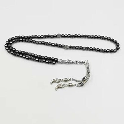 99beads 6mm Hematite Tasbih Natural Stone Metal Tassel Pocket Prayer Beads Muslim Bracelet Islam Stone Saudi Arabia Rosary (6mm x 99beads)
