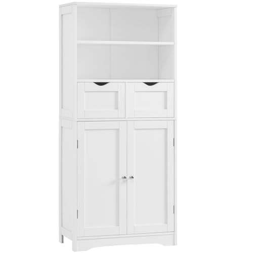 Iwell Tall Bathroom Cabinet, Storage Cabinet with Adjustable Shelves, Bathroom Storage Cabinet for Living Room, Dining Room, Entryway, White - color: White, size: 49.6"H