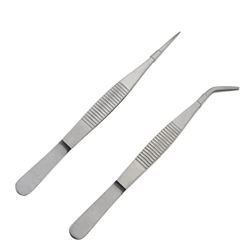 2pcs Stainless Steel Lab Tweezers High Precision Forceps 5.5" Fine Strong Straight/Curved Point Tweezers