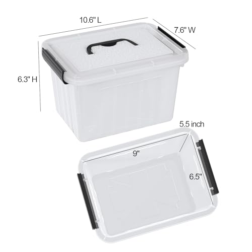 Kekow 6 L Clear Storage Box, Plastic Storage Latch Box with Black Handle, 4-Pack - size: 6 L