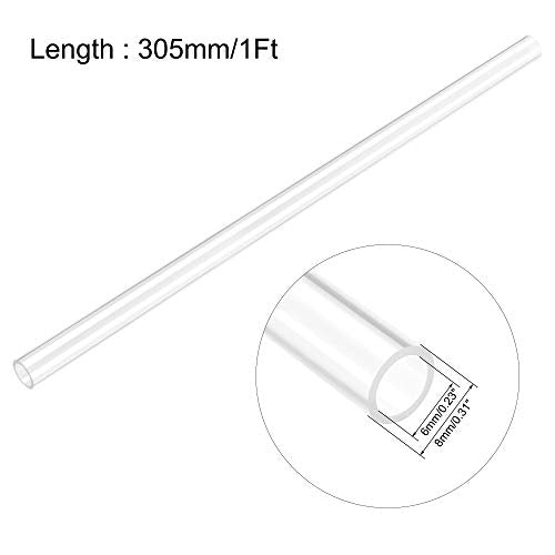 uxcell Clear Rigid Tubing 6mm(1/4'') ID x 8mm(5/16'') OD x 1Ft Length Round Plastic Polycarbonate Tube - size: 6mmx8mm