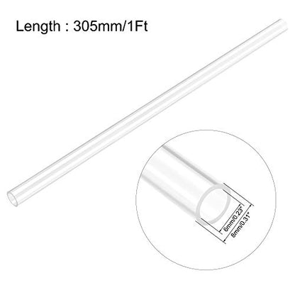 uxcell Clear Rigid Tubing 6mm(1/4'') ID x 8mm(5/16'') OD x 1Ft Length Round Plastic Polycarbonate Tube - size: 6mmx8mm