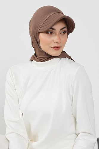 Aisha's Design Full Coverage Cotton Bonnet Hijab with Visor Modest Underscarf Bonnet - color: Chocolate