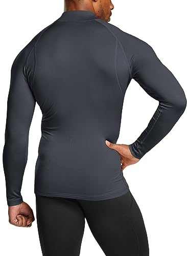 TSLA Men's Thermal Long Sleeve Compression Shirts, Mock/Turtleneck Winter Sports Running Base Layer Top - color: 2pack Black, Red/Charcoal, size: X-Small