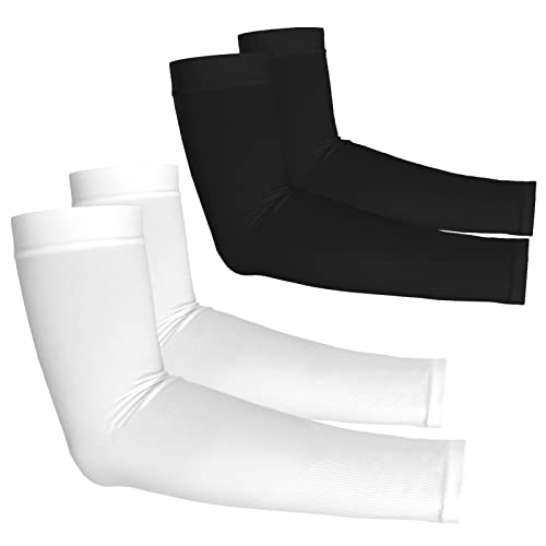 YESLIFE UV Sun Protection Arm Sleeves for Men & Women,UPF 50 Cooling Sports Sleeve - color: White + Black, size: 2 Pairs